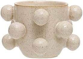 Bloomingville 4.25 Inches Round Stoneware Planter with Orbs and Reactive Glaze, Holds 3 Inches Pot, Speckled Cream by Bloomingville