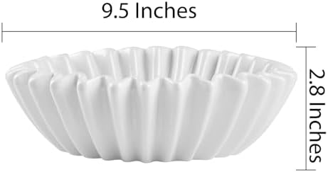 Large Ceramic Fruit Bowl Ivory Decorative Bowl for Coffee Table Entryway Kitchen Modern Home Decor Centerpiece 9.5 Inches Ruffle Fluted Scalloped Bowl - Image 3