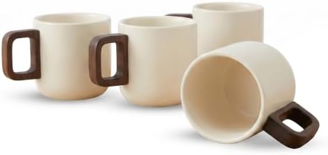 Artizan Handcrafted Ceramic Espresso Cup with Wooden Handle - 150 ml Small Espresso Cup, Elegant Porcelain Cream Coffee Cup - Pack of 4 - Image 6
