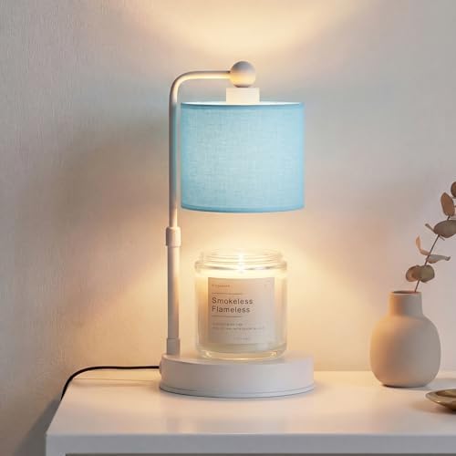 Candle Warmer Lamp with Timer, Dimmable Candle Wax Warmer, Height Adjustable Electric Candle Lamp Warmer with 2 Bulbs, Gifts Idea for Women Her, Mom, Vintage Home Decor for Bedroom-Blue by Bingyouth