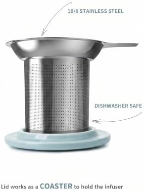 Sweese 20 OZ Porcelain Tea Mug with Infuser and Lid, Bluish Grey Tea Cup - Image 7