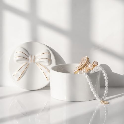 Hipiwe Ceramic Jewelry Box with Bow-knot Lid, for Nightstand Vanity Decor - Image 4
