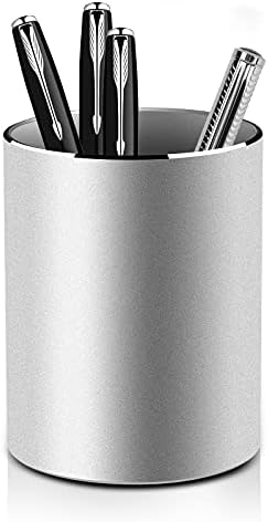 Vaydeer Metal Pen Holder Aluminum Pencil Holder for desk, Round Desktop Organizer and Silver Pencil Cup for Office, School, Home and Stationary Supplies (3.15 x 3.15 x 3.94 Inches) by Vaydeer
