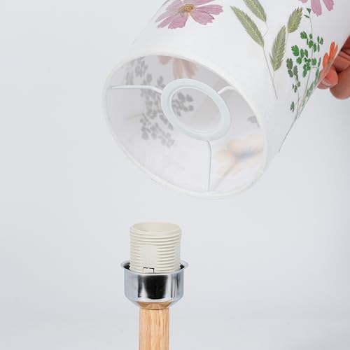 Decorative Table Lamp with Floral Shade Design, Wooden Base, Fabric Lampshade, Ambient Lighting for Bedroom, Living Room (Beige) - Image 6