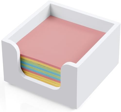 Bivvclaz Wood Sticky Note Holder, 3 x 3 Inch Post It Note Dispenser for Office Desk Accessories, Self Stick Note Pad Holder, Memo Pad Holder Dispenser Organizer for School Office Desk Supplies, White by Bivvclaz