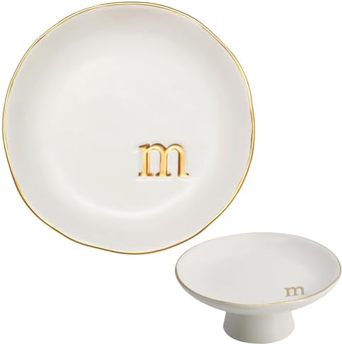 COLLECTIVE HOME - Ceramic Jewelry Tray, Decorative Monogram Jewelry Dish, Luxurious Trinket Tray with High Base, Birthday Mother's Day for Women (m) by COLLECTIVEHOME