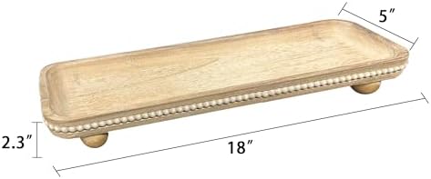 Dwellington Oval Wooden Decorative Tray, Farmhouse Style, Beaded Serving Tray for Living Room, Coffee Table (White Wash) - Image 5