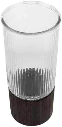 Glass Tube Vase with Wood Stand Rustic Striped Cylinder by PRETYZOOM