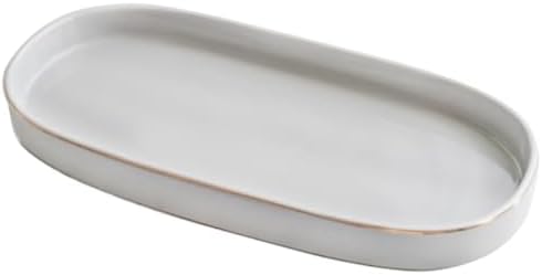 10x5 Bathroom Vanity Tray, Oval Ceramic Decorative Perfume Candle Tray for Bathroom/Kitchen Counter, Grey by HANKOR