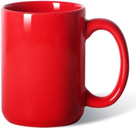 15 OZ Coffee Mug, Classic Blank Ceramic Cup with Large Handle for Tea Latte Cappuccino, Red by Smilatte