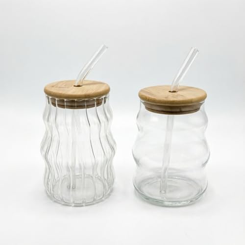 18 Oz Vintage Ribbed Glass Cups 2 Pack, Wave Bubble Design by Unknown