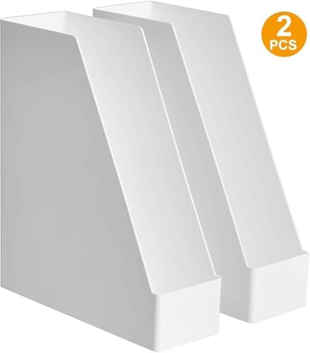 Amazon Basics Rectangular Plastic Desk Organizer, Magazine Rack, White, 2-Pack Temp - Image 4
