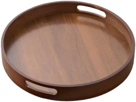 11.8 Inch Rustic Wood Serving Tray with Handles-Small Round, Decorative Tray for Kitchen Living Room Coffee Table Candle Display Breakfast in Bed, Multi-Functional Food & Beverage Tray Farmhouse Style by Unknown