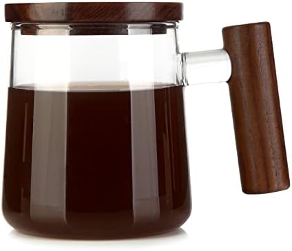 COMI Glass Coffee Mugs, Clear Coffee Mugs with Walnut Lid&Handle，Wide Mouth Extra Large Capacity Cup, Perfect for Latte, Mocha, Cappuccino, Tea and Juice, Microwave Safe(15oz/450ml) by COMI