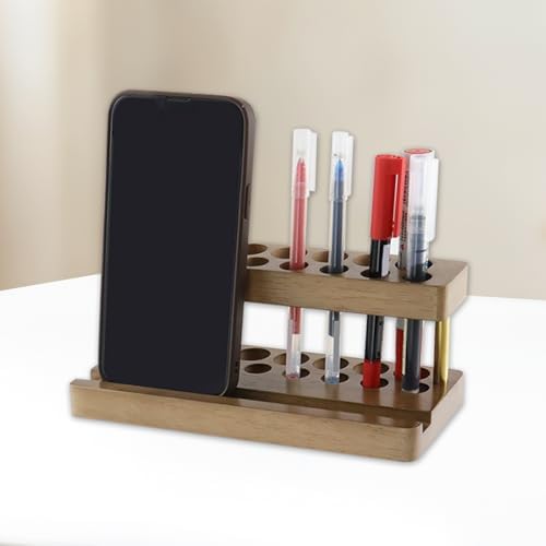 Crapyt Wooden Pen Display Stand with 15 Slots and Cell Phone Stand - Image 7
