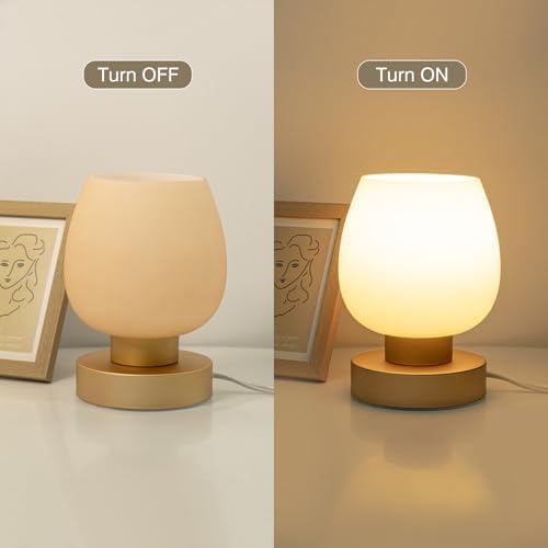 Touch Bedside Table Lamp Set of 2 - Small Modern Table Lamp for Bedroom Living Room Nightstand, 3-Way Dimable Desk lamp with Desert Titanium Color Glass Lamp Shade, 2700K LED Bulb, Simple Design - Image 3