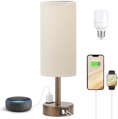 Fenmzee Brown Bedside Lamp for Bedroom, Dimmable Touch, USB A+C, AC Outlet by Fenmzeelighting