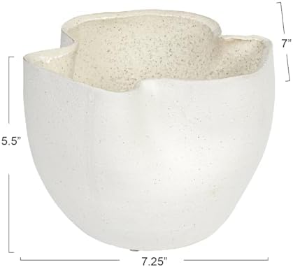 Bloomingville 7.25 Inches Stoneware Ruffled Planter with Sand Finish and Reactive Glaze, Holds 4 Inches Pot, White - Image 2