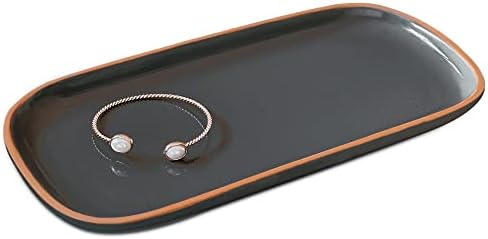 Mora Ceramic Decorative Tray - Rectangle 10in Dish for Jewelry, Soap Dispenser, Perfume, Makeup, Accessories, Candle, in the Bathroom Vanity, Bedside, or Kitchen Counter. Cute Organizers - Black by MORA