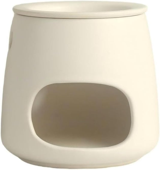 Matte Beige Ceramic Wax Melt Warmer with Speckled Finish, Tealight Candle Oil Burner for Essential Oils & Wax Melts, Minimalist Aromatherapy Diffuser for Bedroom Modern Home Decor (White) by Unknown