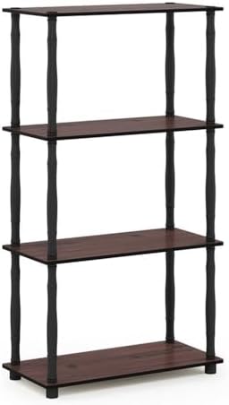 Furinno Turn-N-Tube 4-Tier Multipurpose Shelf Display Rack, Classic Tubes, Dark Cherry/Black by Furinno-FitsYourSpaceFitsYourBudget