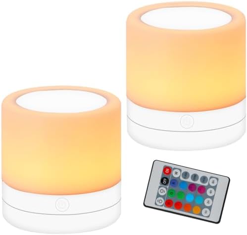 Nursery Night Light for Kids, USB Rechargeable Small Desk Lamp,13 RGB Colors & 4 Brightness & 1 Remote, Touch Bedside Cordless Table Lamp, Portable Night Lamp for Bedroom Living Room (2 Pack White) by Unknown