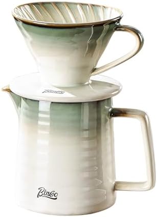 Bincoo Pour Over Coffee Maker&Dripper, Style Cone Filter + 450ml Ceramic Coffee Server, Manual Coffee Brewer Set, Reusable Coffee Filter Holder, Great Gift for Coffee Enthusiasts(Green) by Bincoo