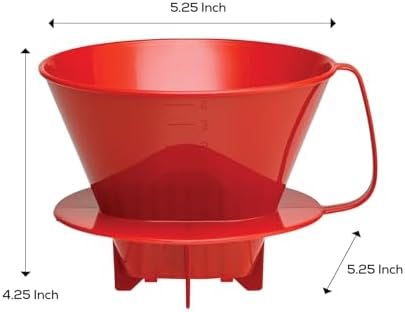 Fino Pour-Over Coffee Brewing Filter Cone, Number 4-Size, Red, Brews 8 to 12-Cups - Image 3