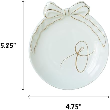 COLLECTIVE HOME Ceramic Jewelry Tray, Monogram Trinket Dish with Bow (A) - Image 2