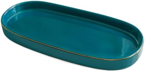 10x5 Bathroom Vanity Tray, Oval Ceramic Decorative Perfume Candle Tray for Bathroom/Kitchen Counter, Green by HANKOR