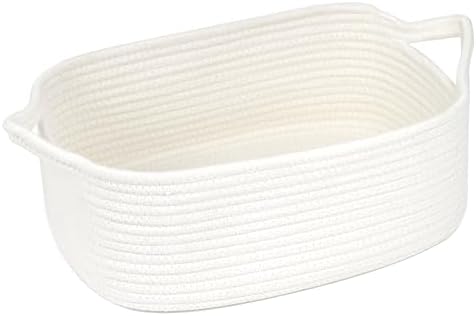 Woven Cotton Rope Storage Basket with Handles, White, 13.5 Inch by Togous