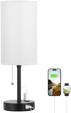 17" Bedside Lamp for Bedroom - USB A+C Port, AC Outlet,3 Color Temperature by DicooolDirect