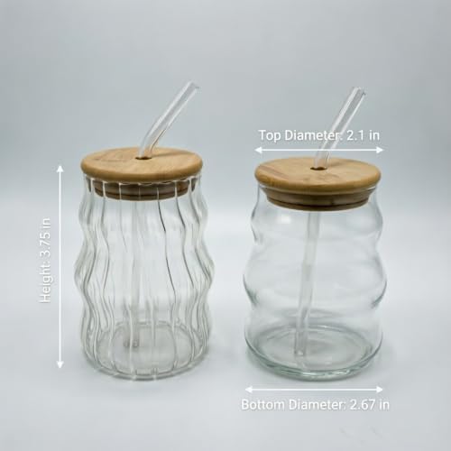 18 Oz Vintage Ribbed Glass Cups 2 Pack, Wave Bubble Design - Image 4