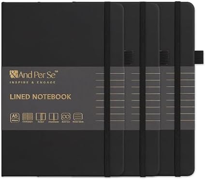 &And Per Se Lined Notebooks 3-Pack Gift Set, A5 Hardcover Journals, 160 Pages 100gsm Thick Paper, Journaling Notebook for Office School (Black) by AndPerSe