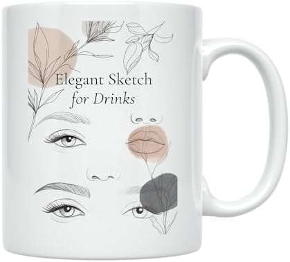 Coffee Lover Mug - Elegant Sketch Design with Floral Elements - 11 oz White Ceramic - Minimalist Aesthetic - Image 2