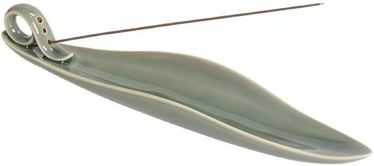 Celadon Leaf Incense Holder - Zero-Mess Ash Catcher, Precision 3-Hole, Premium Porcelain Incense Stick Holder for Meditation, Yoga & Home Decor by Yinjiyue