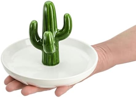 Elsjoy Set of 2 Ceramic Ring Holder Dish, Decorative Round Jewelry Display Trays, Aloe & Cactus Small Trinket Plate for Home, Gift, Mother's Day - Image 3