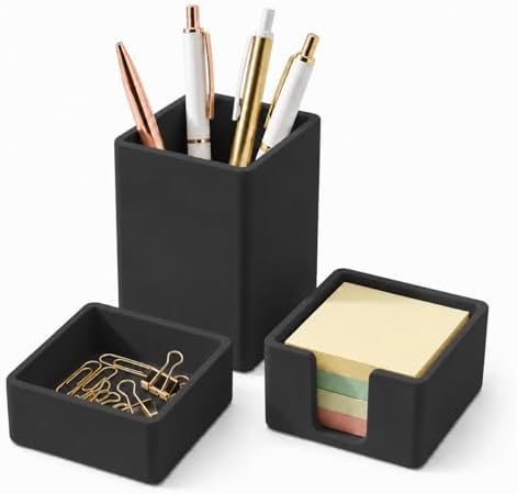 minimaliving Aesthetic Silicone Desk Organizer Set of 3,Modern Office Desk Accessories with Pen Holder,Paperclip Tray,Sticky Note Holder,Stylish Functional Office Desk Decor for Back-to-school(Black) by minimaliving
