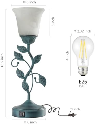 Vintage Touch Table Lamp for Living Room with 2 USB C+A Ports - Image 6