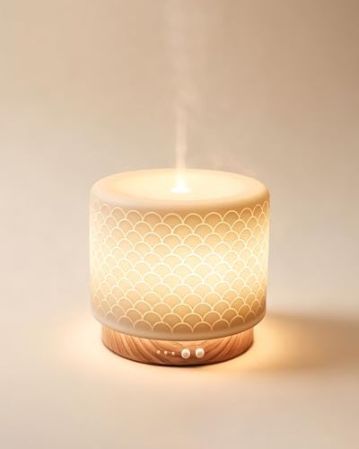 280ml Ceramic Ultrasonic Aromatherapy Diffuser | Cool Mist Humidifier for Large Rooms, Auto Shut-Off, Quiet Sleep Mode & 3 Timer Settings – Ideal for Home, Office, Spa, Yoga, and Bedroom by ONABOVIVA