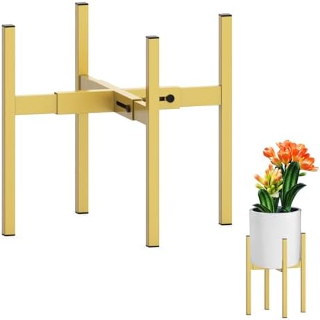 Heavy Plant Stand for 10"-16" Plant Pot Indoor Outdoor Corner, Adjustable Metal Heavy Duty for Large Pot (Golden 1 Pack) by DDPow