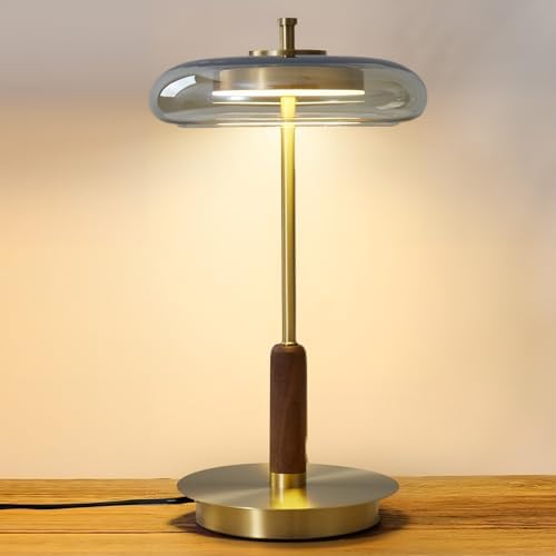 Brass Base Mushroom Table Lamp, 15.4 in, Amber Glass Shade by Unknown