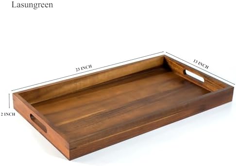 23 Inches Large Acacia Wood Serving Tray,Wood Tray for Kitchen Island Dining Table Wine,Bedside Tray(Light Brown, 23" x 13") - Image 2