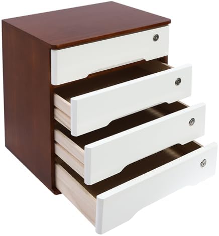 Wooden Desktop Storage Box with Lockable Drawers, Flat File Cabinet Drawer Desktop Storage Box, Countertop Storage Cabinet for Office Home Toiletries Supplies Vanity (walnut+white, 4 Drawer) by LKOEWQZAMX