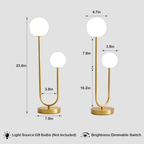 Gold Globe Lamp, Mid Century Modern Brass Table Lamp Bedside Light - Image 2