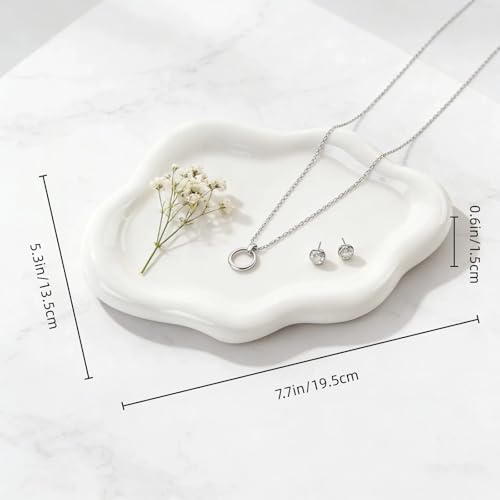 Ceramic Jewelry Tray for Women, Trinket Dish, White - Image 3
