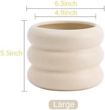 Ceramic Plant Pot Indoor, 6.5 Inch Flower Pot with Drainage Hole, Tiered Bubble Design Ceramic Planter for Home & Office Decor (Beige) - Image 3