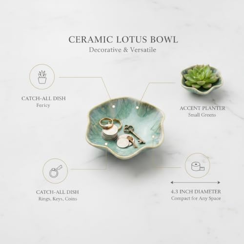 Ceramic Lotus Flower Dish for Jewelry Keys Coins, Decorative Catch-All Tray for Vanity Desk Shelf - Image 5