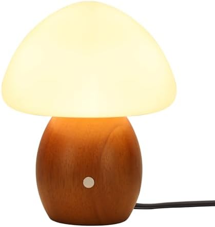 Mushroom Lamp with Touch Control Switch, Small Wooden Table Lamp with Glass Shade, 3 Way Dimmable Nightstand Lamp for Bedroom, G9 LED Bulb Included (Brown Color&Opal White Glass Shade) - Image 2