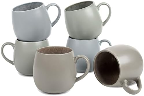 Ava Nord Ceramic Coffee Mugs Set of 6, 14oz - Modern Scandinavian Aesthetic Cup - Microwavable Stoneware Coffee Cups with Comfortable Handle - Tea Mug Set for Latte, Cappuccino, Soup - Mixed Neutrals by AvaNord